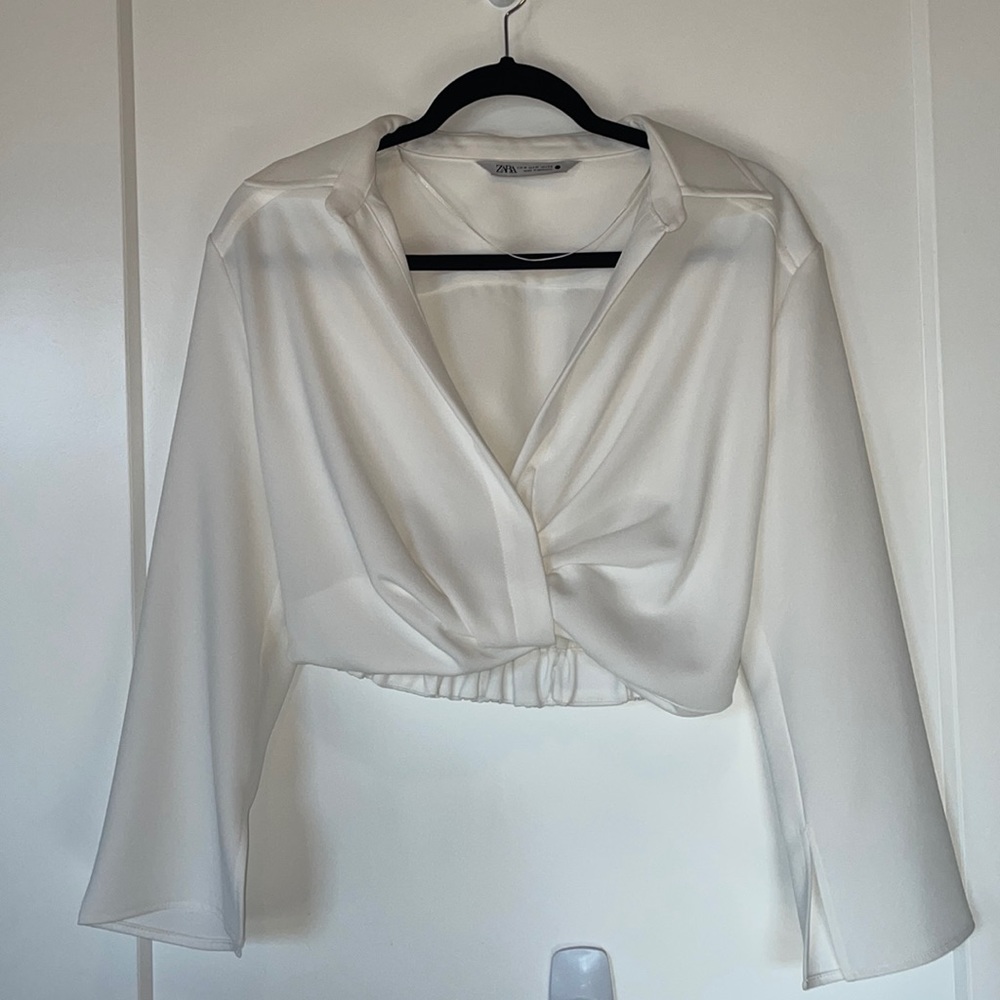 Zara white long sleeve crop top